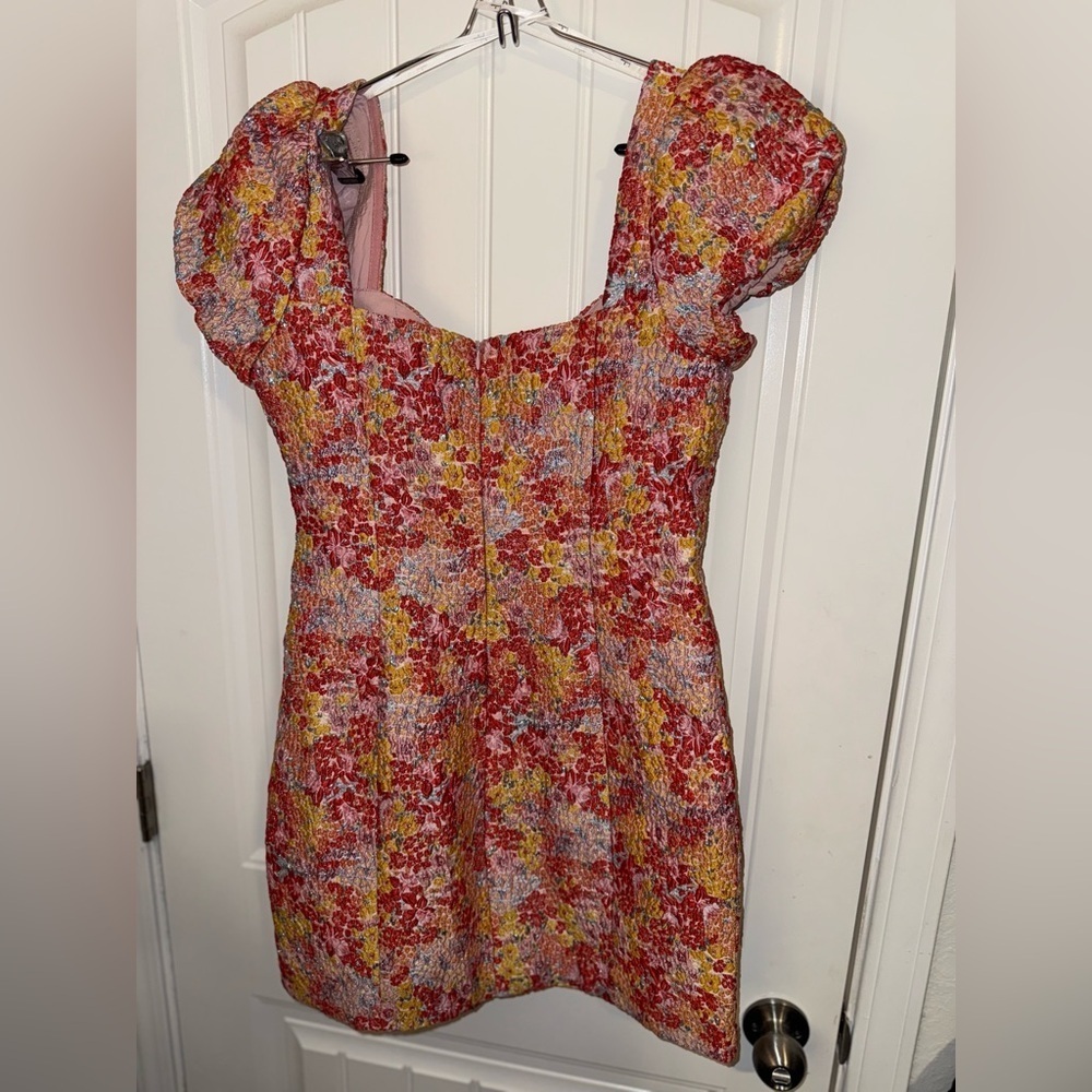 Pink and Orange Sheath Mini Dress with Sweetheart Neckline - Picture 4 of 16